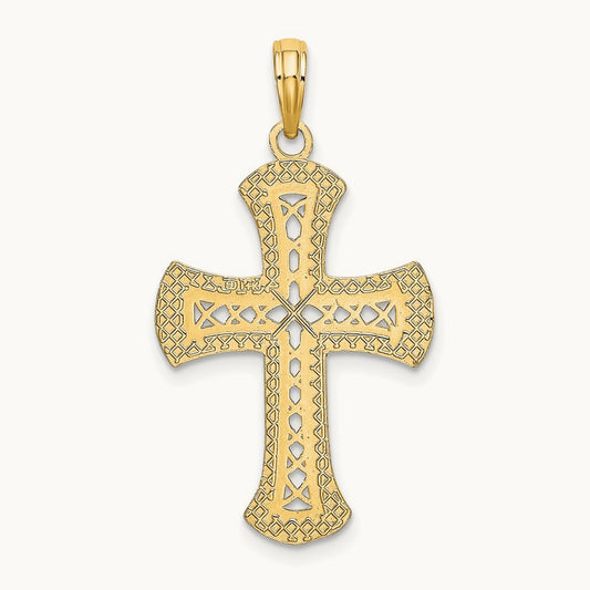 Textured and Cut-Out Cross Charm, 14K