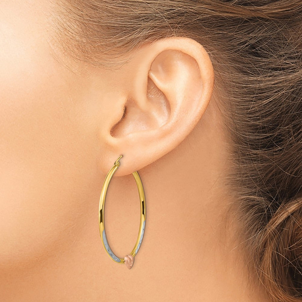 Diamond-cut Heart Hoop Earrings with White Rhodium — 40.25mm