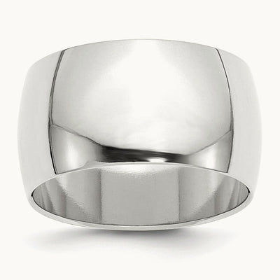 Half Round Band, 12mm, 10K White Gold
