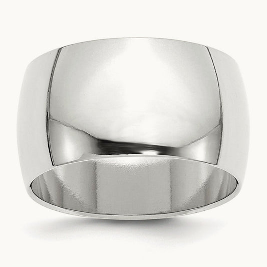 Half Round Band, 12mm, 10K White Gold