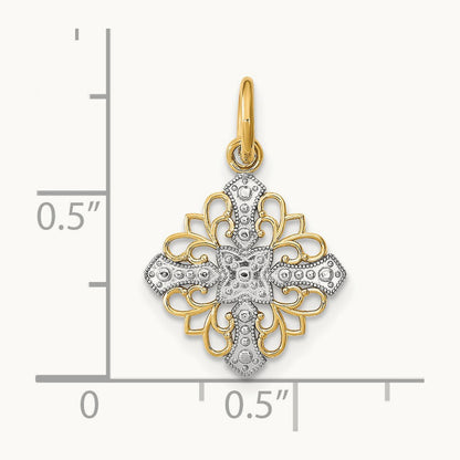 w/Rhodium and D/C Filigree Medallion Charm, 14K