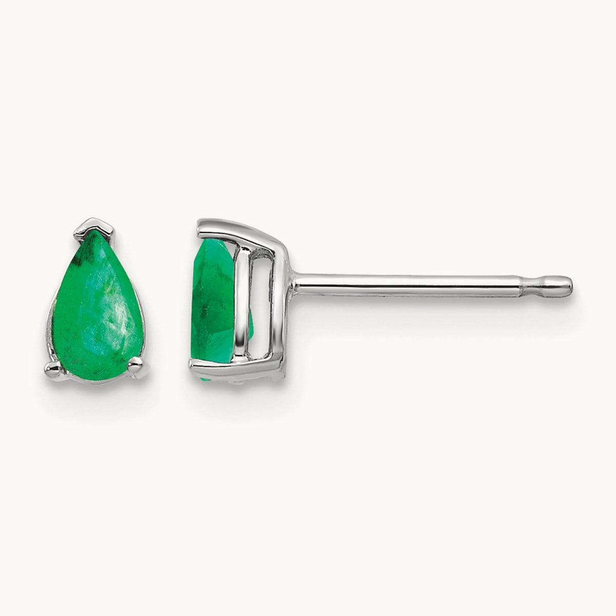 Emerald Earrings, 14K White Gold
