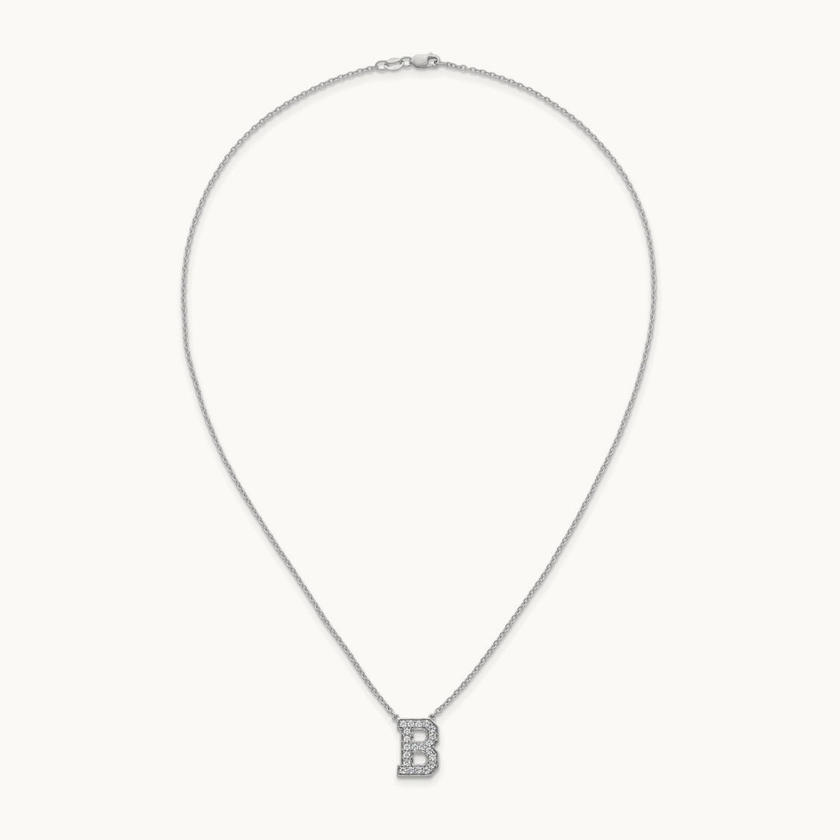 Initial Necklace — 14K White Gold, B, 1/2 ct