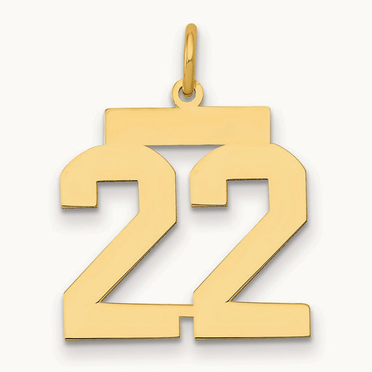 Medium Polished Number 22 Charm, 14K