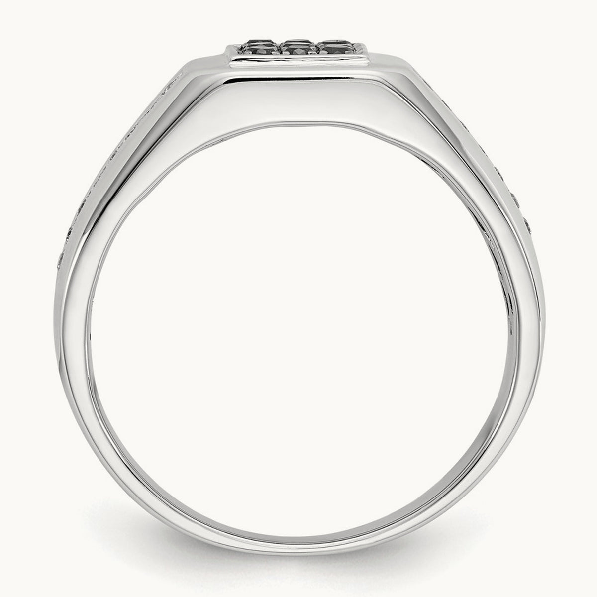 White and Black Diamond Square Mens Ring, 14K White Gold