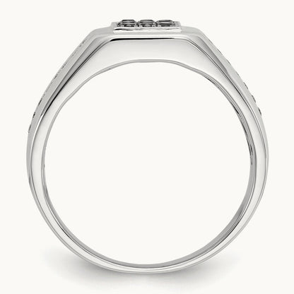 White and Black Diamond Square Mens Ring, 14K White Gold