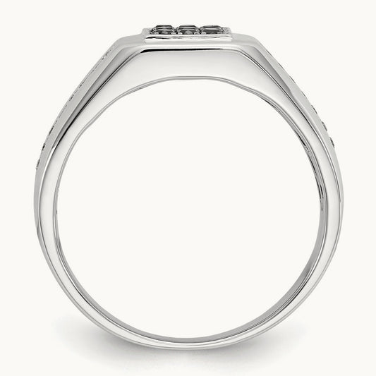 White and Black Diamond Square Mens Ring, 14K White Gold