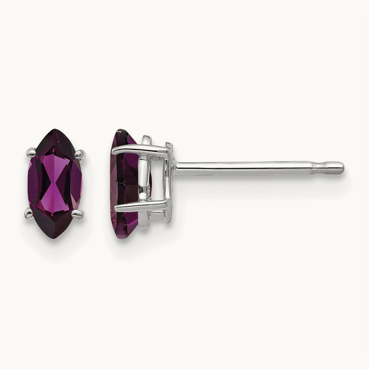 6X3mm Rhodolite Garnet Marquise Stud Earring, 14K White Gold