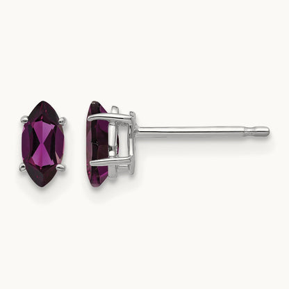 6X3mm Rhodolite Garnet Marquise Stud Earring, 14K White Gold