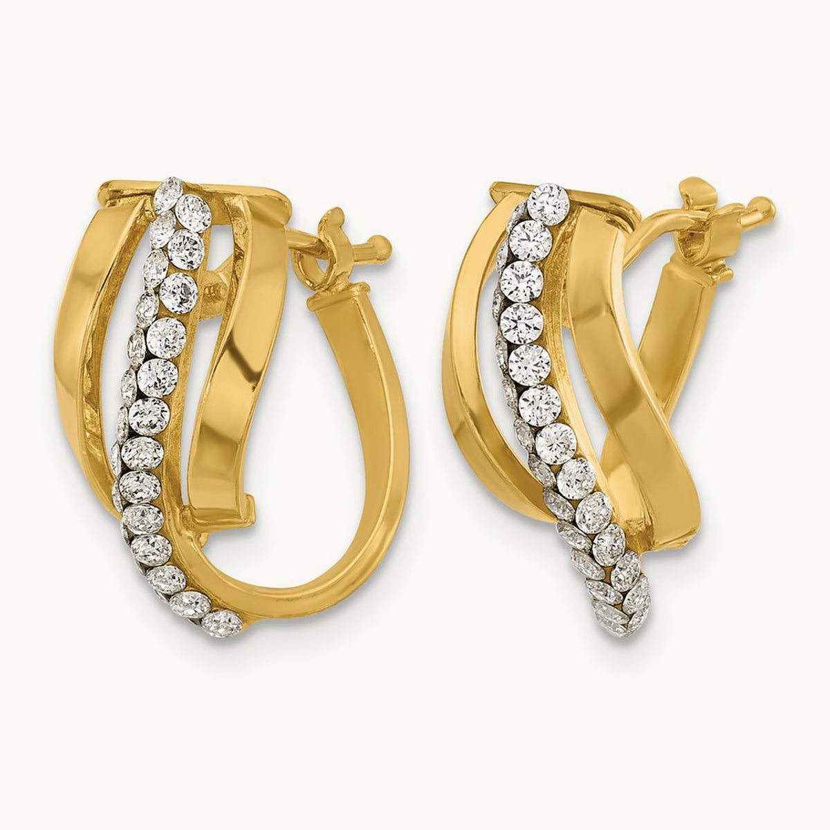 Polished with Crystals Fancy Wave Hoop Earrings, 14K — Leslie's