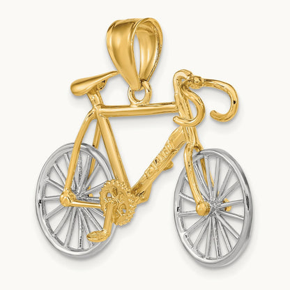 Large Two-tone 3-D Bicycle Pendant, 14K