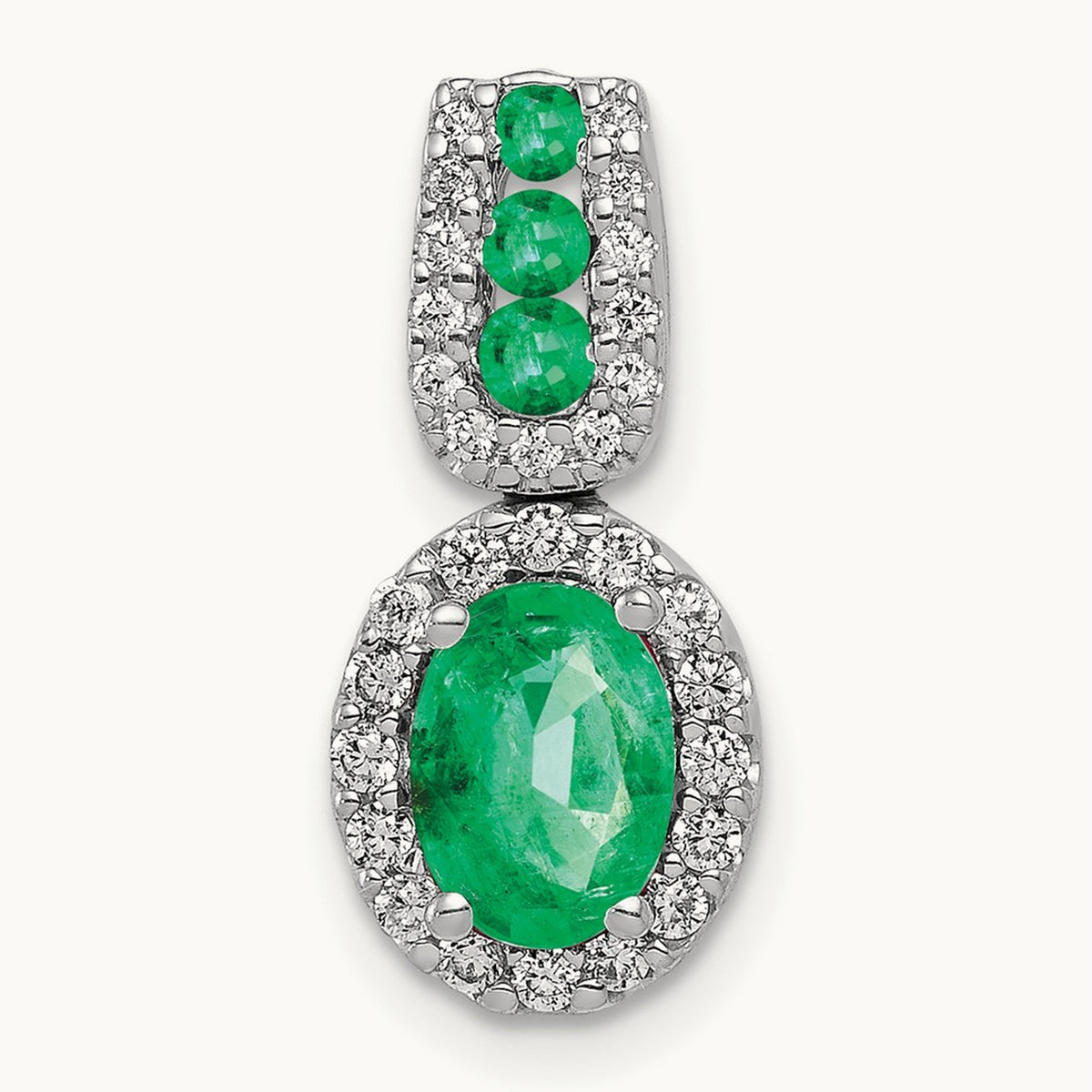 Created Emerald Halo Pendant, 0.20 ct tw Lab-Grown Diamond