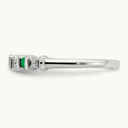 Emerald and Diamond Band, 14K White Gold