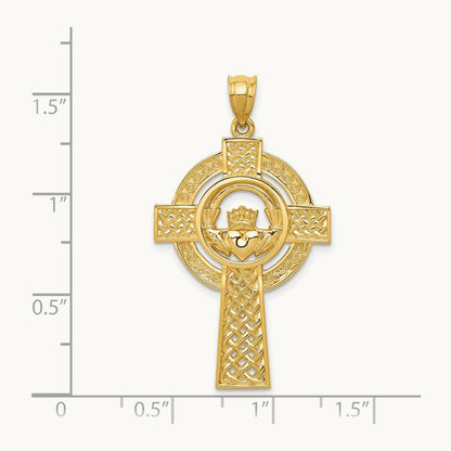 Celtic Claddagh Cross Pendant — 14K Yellow Gold