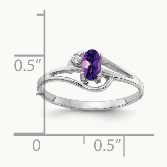 5x3mm Oval Amethyst AA Diamond ring, 14K White Gold
