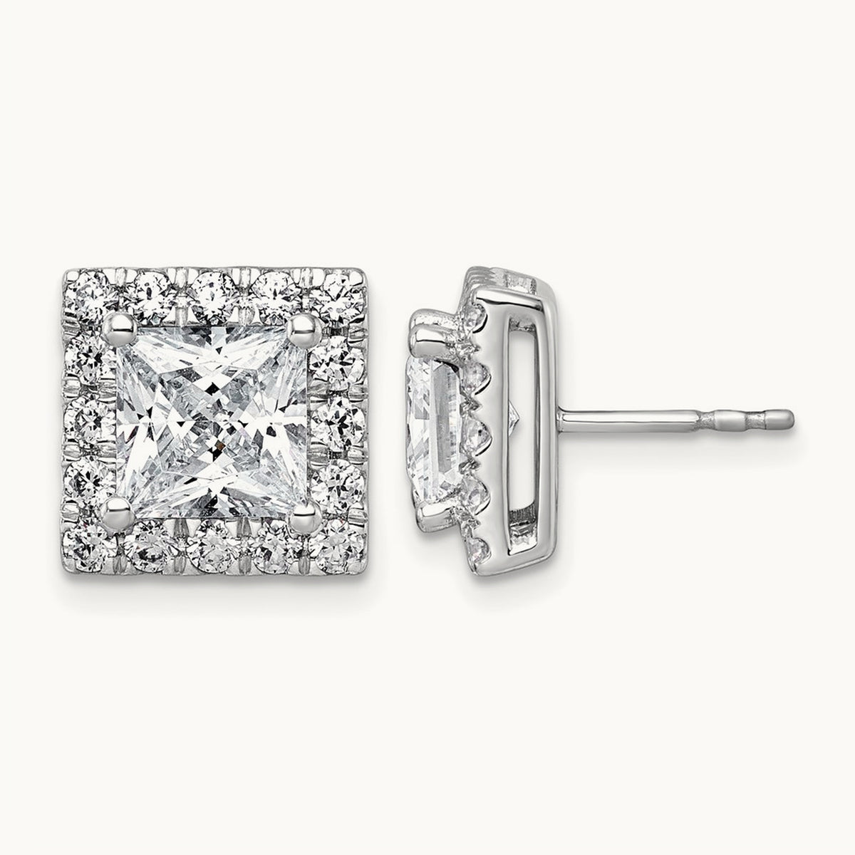 Princess Halo Post Earrings, 0.50-7.50 ct tw Lab-Grown Diamond — 5 ct, 14K White Gold