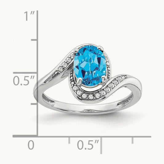 Oval Blue Topaz and Diamond Bypass Ring, 14K White Gold
