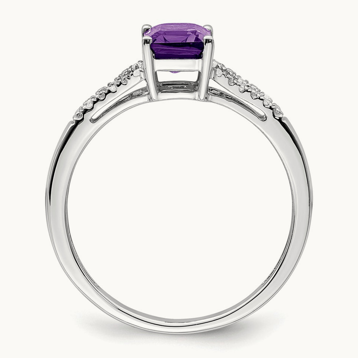 Emerald-cut Amethyst and Diamond Ring, 14K White Gold