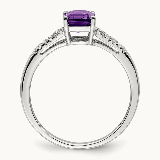 Emerald-cut Amethyst and Diamond Ring, 14K White Gold
