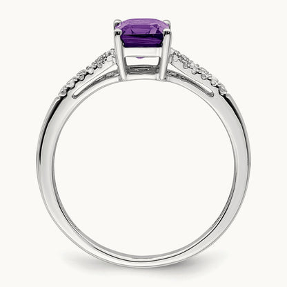 Emerald-cut Amethyst and Diamond Ring, 14K White Gold