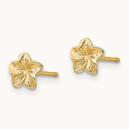 Plumeria Flower Post Earrings — 14K Yellow Gold, 5mm