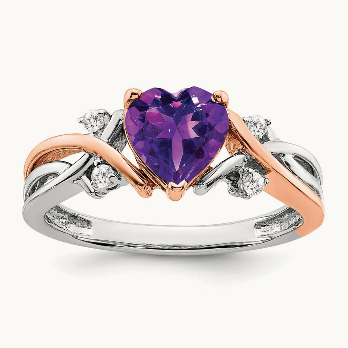 Heart Amethyst and Diamond Ring, 14K Two-tone