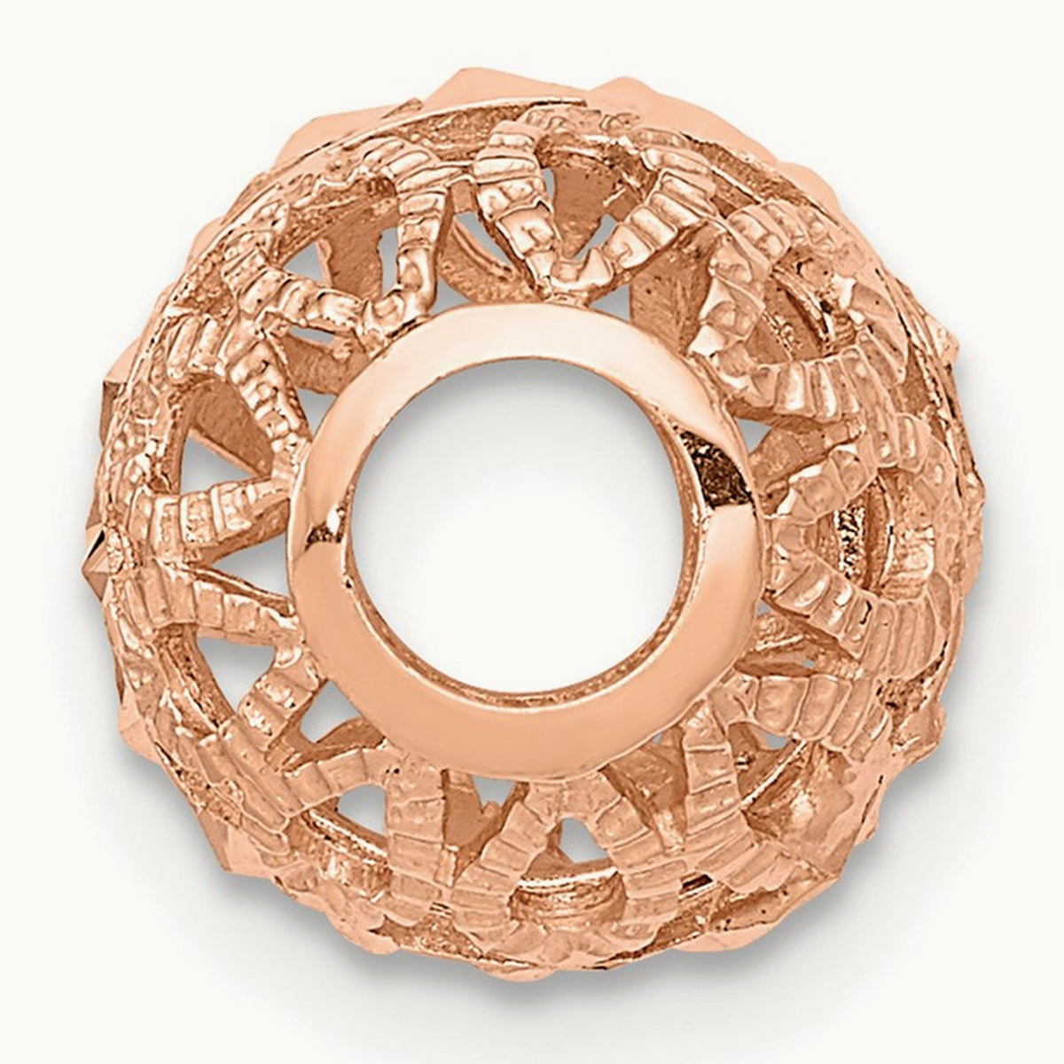 Diamond-cut Filigree Ball Chain Slide — 14K Rose Gold