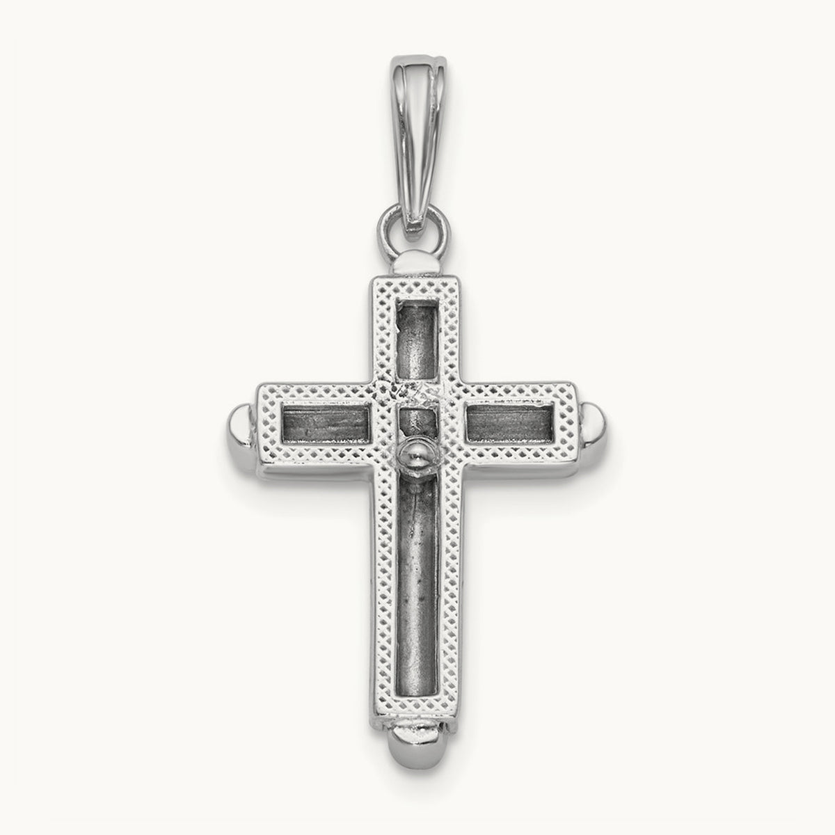 2-D Beveled Stick Cross Charm, 14K White Gold
