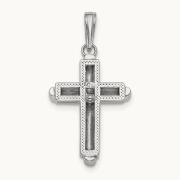 2-D Beveled Stick Cross Charm, 14K White Gold
