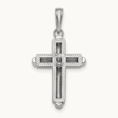 2-D Beveled Stick Cross Charm, 14K White Gold