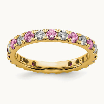 Created Pink Sapphire Eternity Band, 0.25-0.75 ct tw Lab-Grown Diamond — 14K Yellow Gold