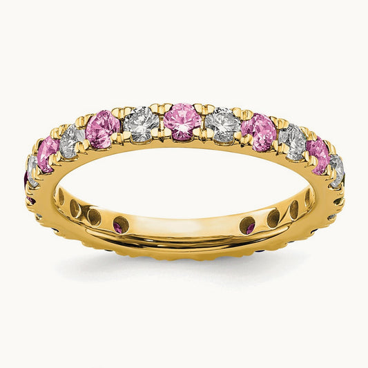 Created Pink Sapphire Eternity Band, 0.25-0.75 ct tw Lab-Grown Diamond — 14K Yellow Gold
