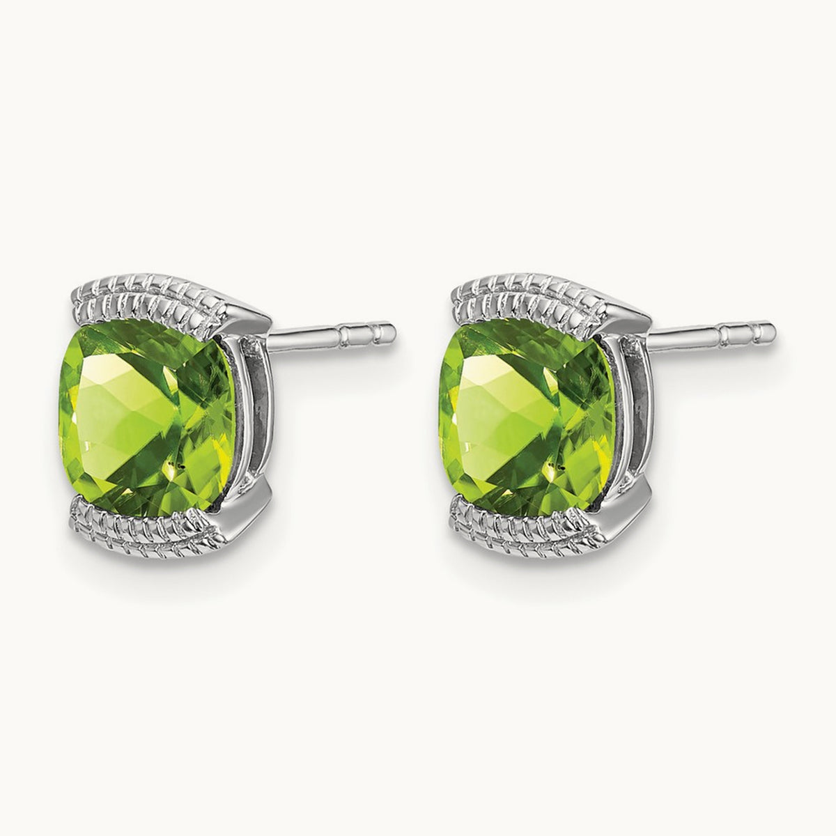 Peridot Post Earrings — 14K White Gold
