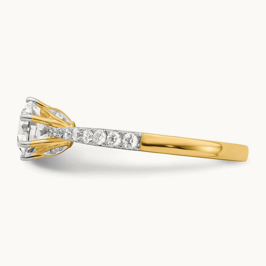 3/4ct Round Leaf Design Semi-Mount Dia Ring, 14K Gold