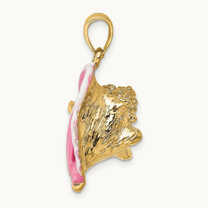 3-D Enamel Conch Shell Charm, 14K