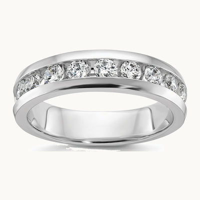 IBGoodman 14K White Gold Men's Polished 9-Stone 1 Carat AA Quality Diamond Ring