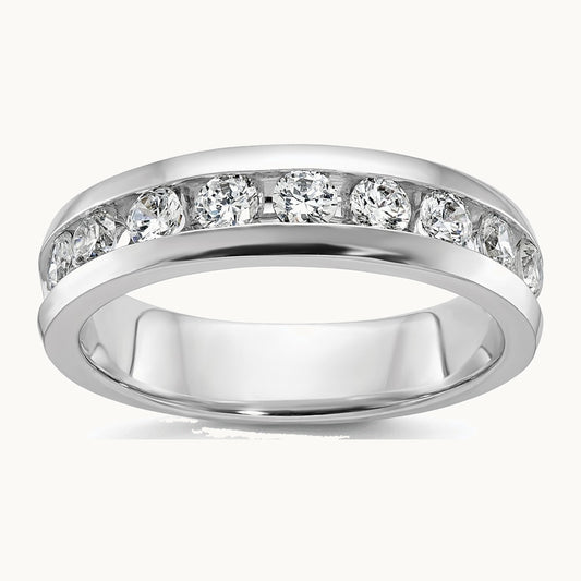 IBGoodman 14K White Gold Men's Polished 9-Stone 1 Carat AA Quality Diamond Ring
