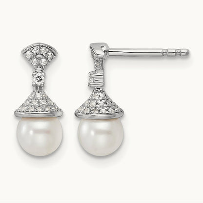 Polished Diamond and Pearl Drop Post Earrings — photo set
