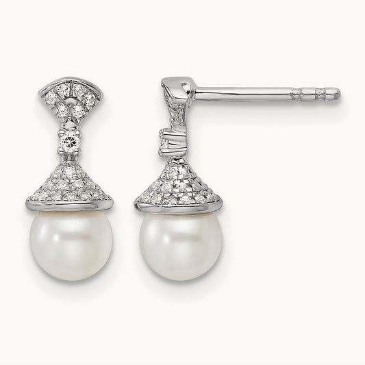 Polished Diamond and Pearl Drop Post Earrings — photo set