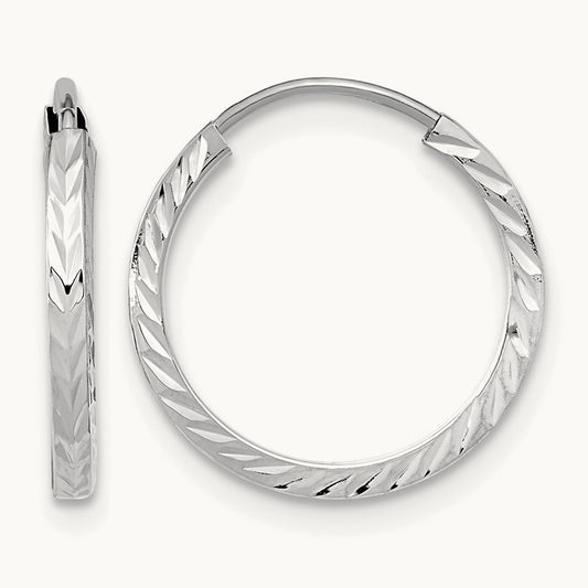 Diamond-cut Square Tube Endless Hoop Earrings, 14K White Gold