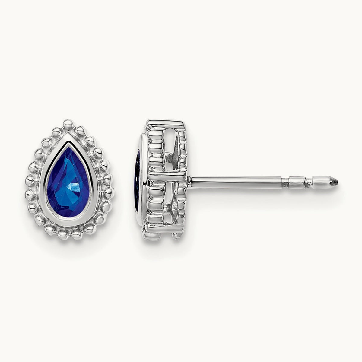 Pear Sapphire Post Earrings — 14K White Gold