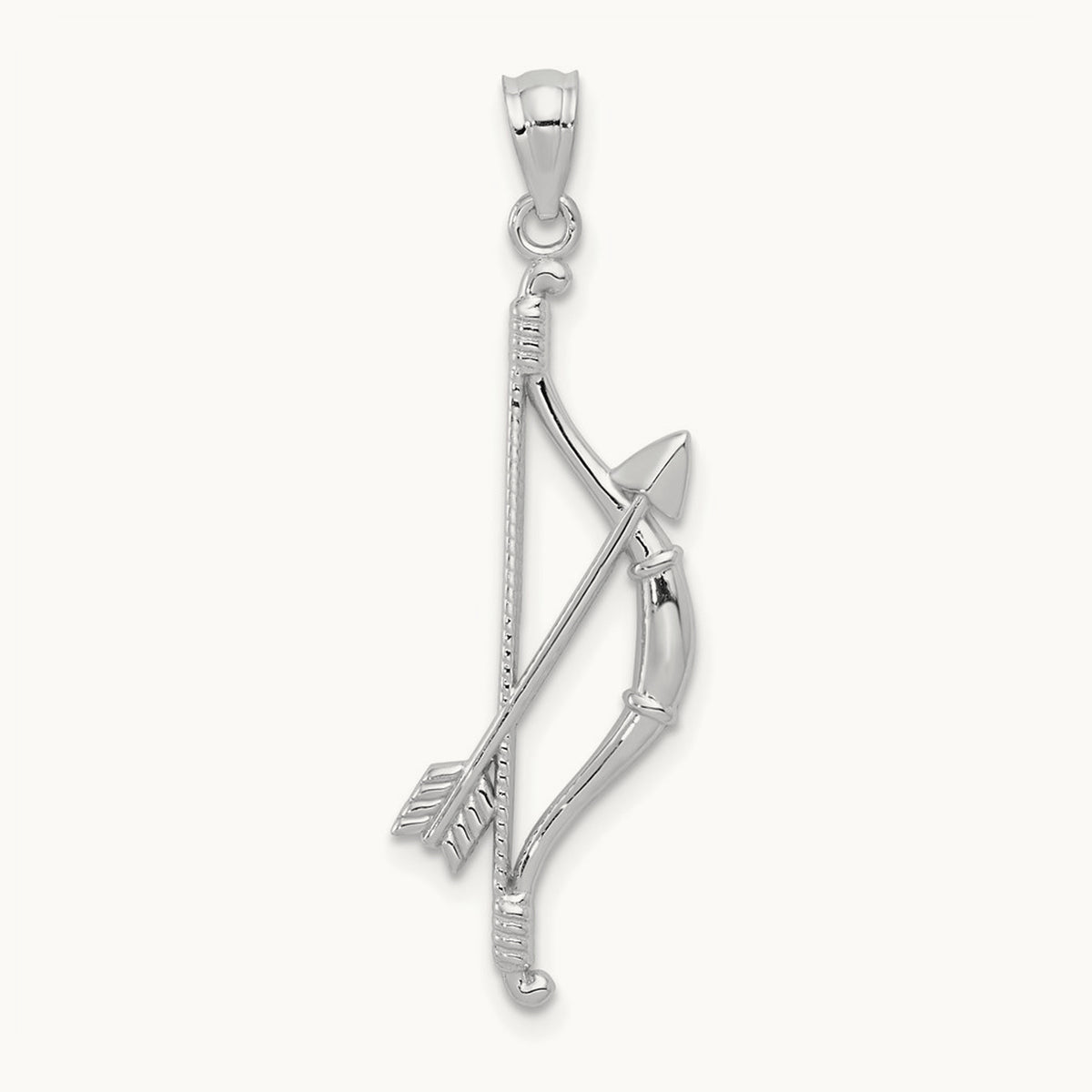 Polished and Textured Bow and Arrow Pendant — 14K White Gold