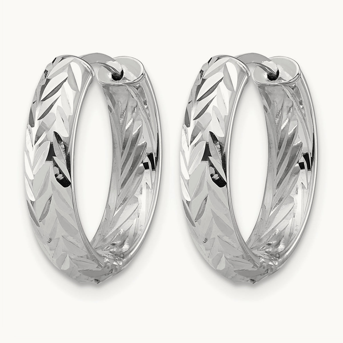 ' with White Rhodium-plated Polish/Diamond-cut Hinged Hoop Earrings — 14K Two-Tone Gold
