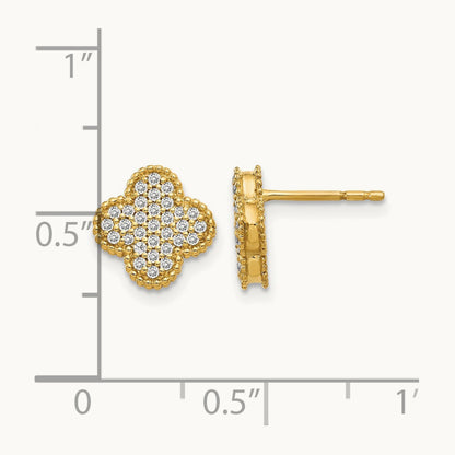 Diamond Quatrefoil Post Earrings — 14K Yellow Gold