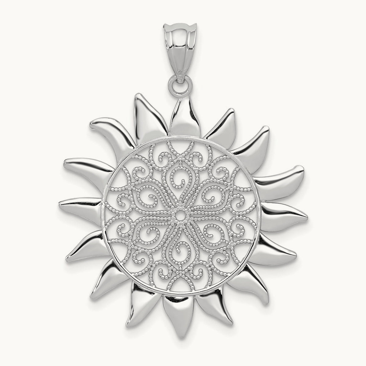 Filigree Sun Pendant — 14K White Gold