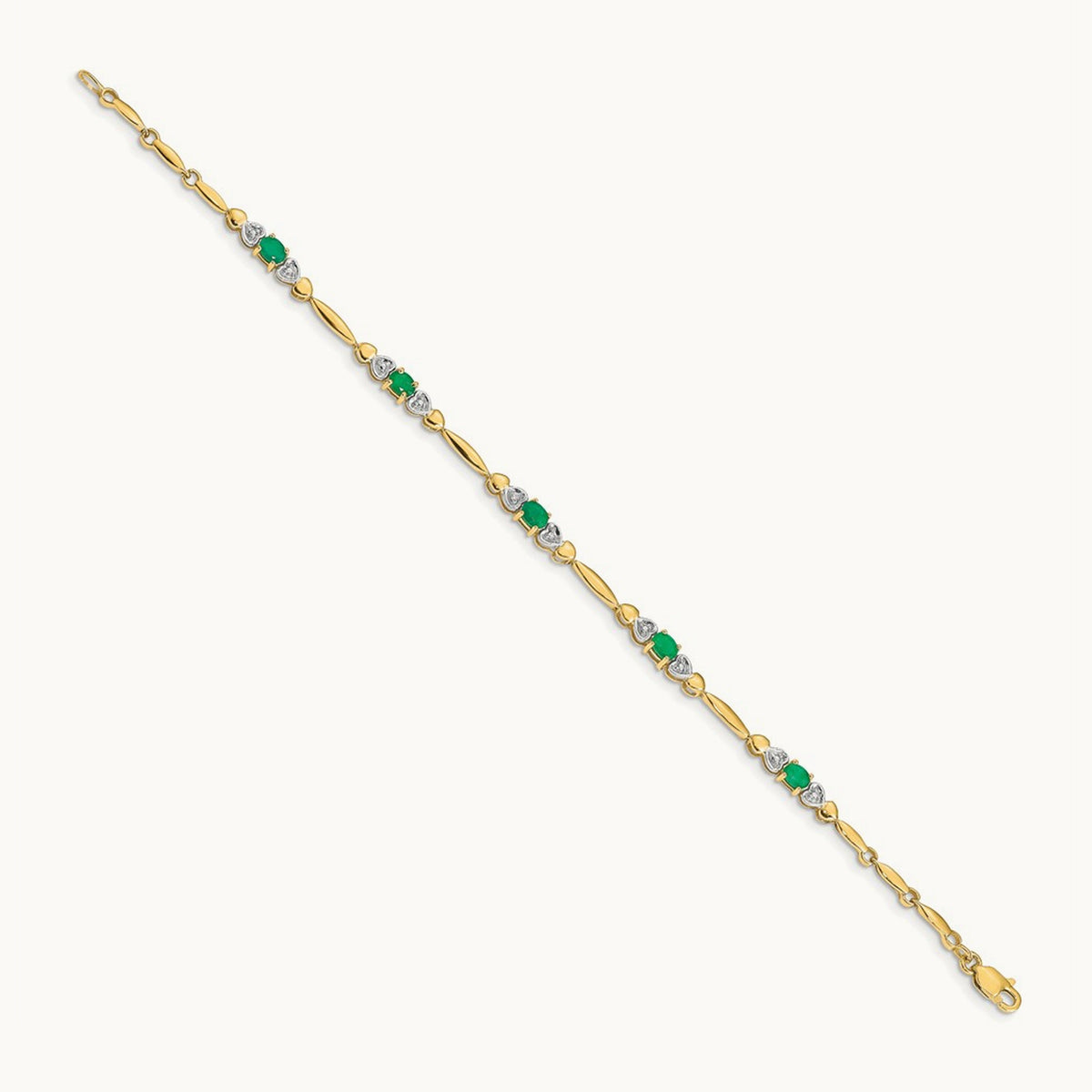 Diamond and Emerald Bracelet — 14K Yellow Gold