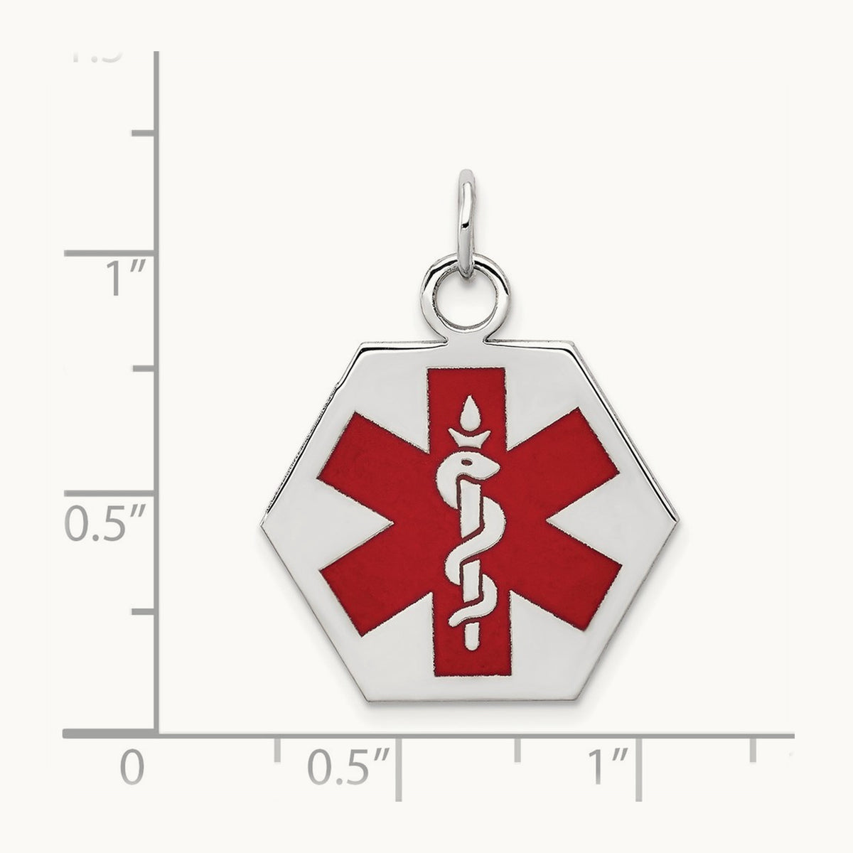 Red Enamel Medical Jewelry Pendant, 14K White Gold