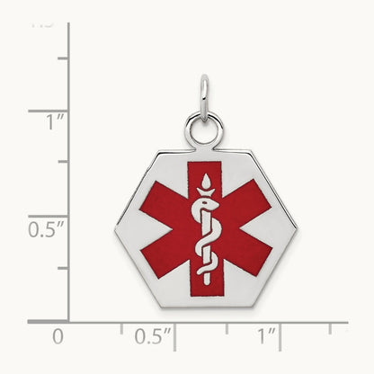 Red Enamel Medical Jewelry Pendant, 14K White Gold