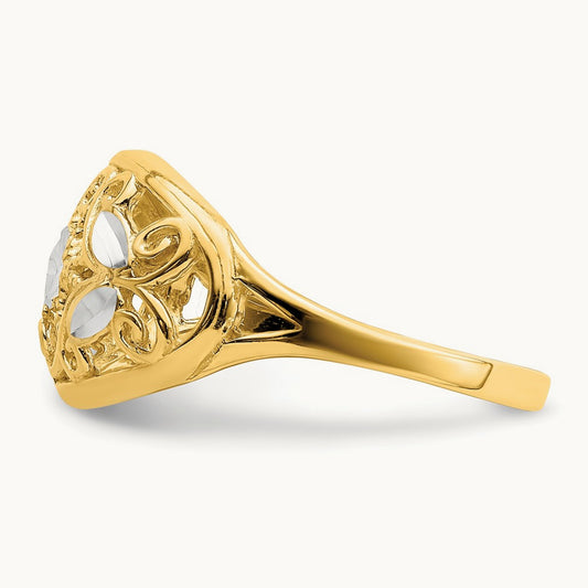 w/Rhodium D/C Oval Filigree Ring, 14K