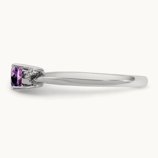 Polished Diamond and Amethyst Fashion Ring, 14K White Gold